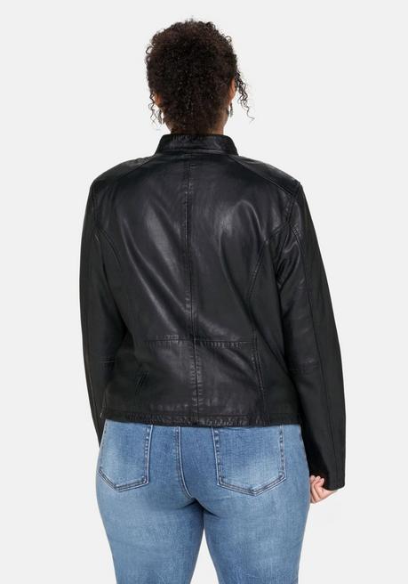 sheego Lederjacke aus Lammnappa, mit Stehkragen - schwarz sheego Sonderangebot