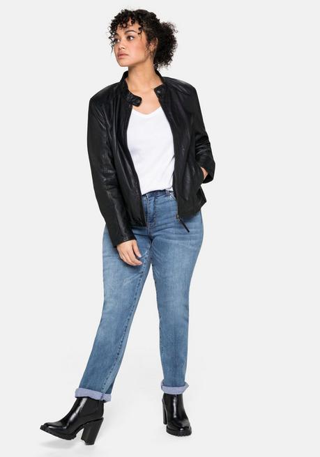 sheego Lederjacke aus Lammnappa, mit Stehkragen - schwarz sheego Sonderangebot