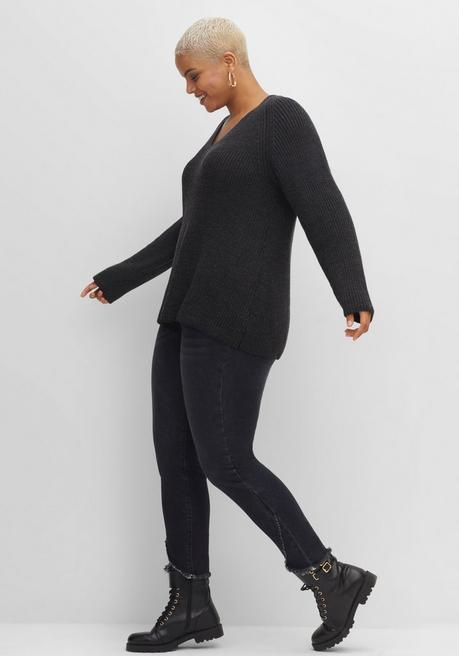 sheego Pullover mit Kaschmir, in leichter A-Linie - schwarz meliert sheego Rabatt
