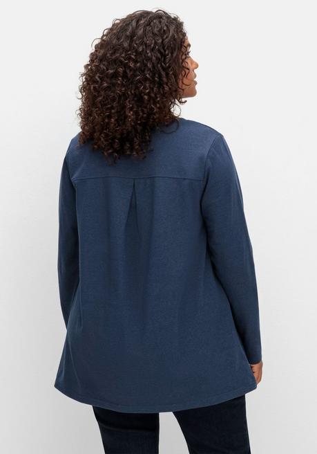 sheego Fein meliertes Langarmshirt in A-Linie, mit Rundhals - nachtblau meliert sheego Online Shopping