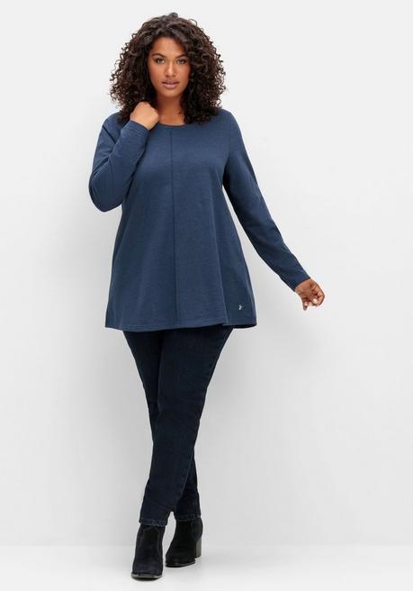 sheego Fein meliertes Langarmshirt in A-Linie, mit Rundhals - nachtblau meliert sheego Online Shopping