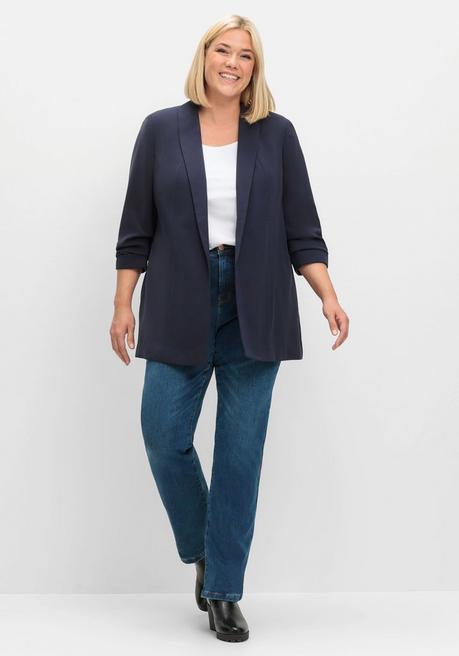 sheego Langer Blazer mit Schalkragen und gerafftem 3/4-Arm - tiefblau sheego Preisnachlass