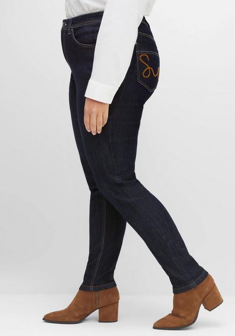 sheego Schmale Jeans mit Kontrastnähten - blue black Denim sheego Vatertagsangebot