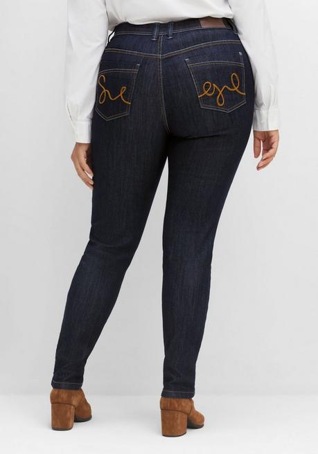 sheego Schmale Jeans mit Kontrastnähten - blue black Denim sheego Vatertagsangebot