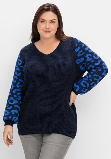 sheego by Joe Browns Pullover mit gemusterten Ballonärmeln - tiefblau gemustert sheego Top Angebot