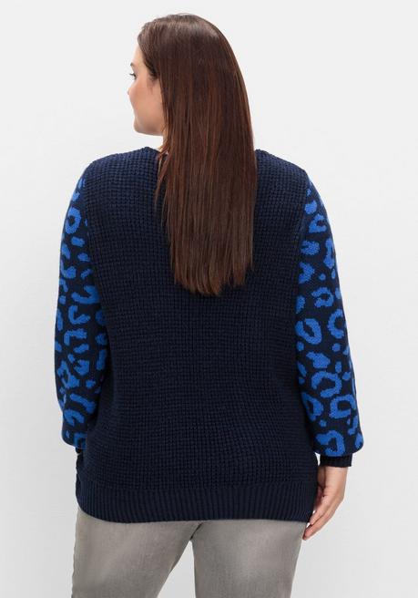 sheego by Joe Browns Pullover mit gemusterten Ballonärmeln - tiefblau gemustert sheego Top Angebot