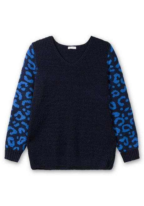 sheego by Joe Browns Pullover mit gemusterten Ballonärmeln - tiefblau gemustert sheego Top Angebot