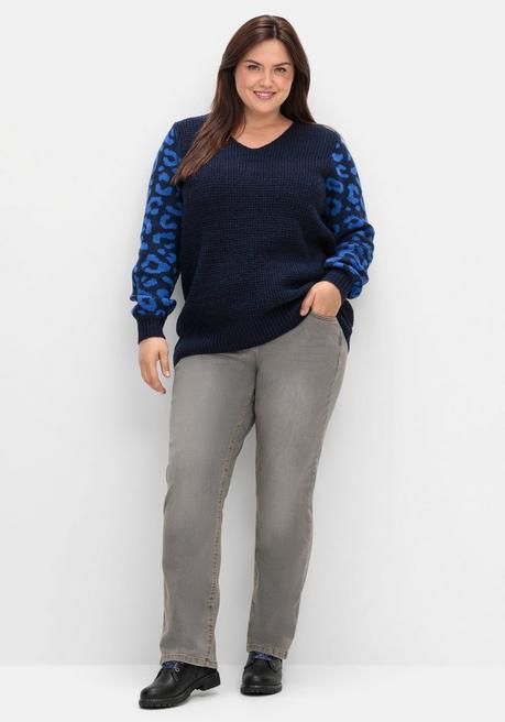sheego by Joe Browns Pullover mit gemusterten Ballonärmeln - tiefblau gemustert sheego Top Angebot