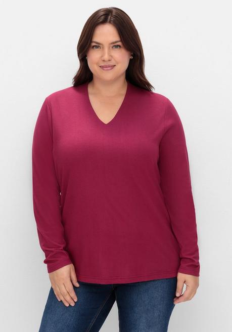 sheego Langarmshirt mit V-Ausschnitt, vorn doppellagig - beere sheego Neueste Mode