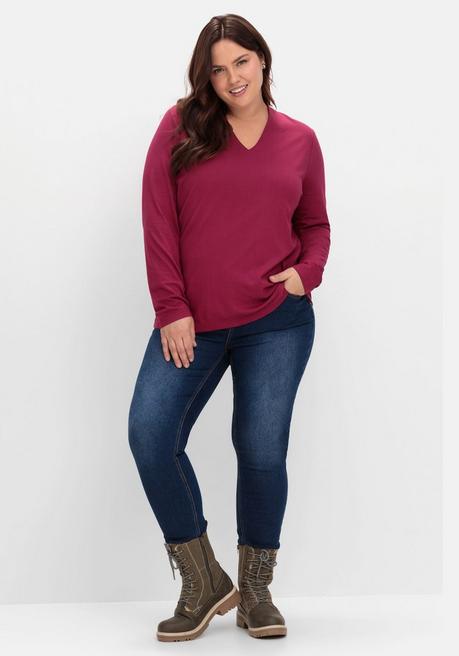 sheego Langarmshirt mit V-Ausschnitt, vorn doppellagig - beere sheego Neueste Mode