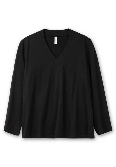 sheego Langarmshirt mit V-Ausschnitt, vorn doppellagig - schwarz sheego Online Outlet