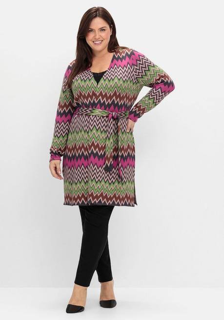 sheego by Joe Browns Lange Strickjacke im Zickzack-Jacquardmuster - beere gemustert sheego Zeitlich begrenztes Angebot