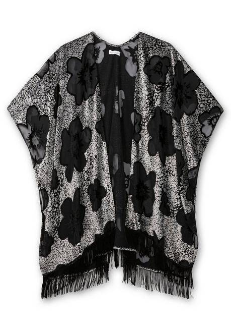 sheego by Joe Browns Cape im Kimonostil mit Samt- und Ausbrennerdetails - schwarz-silberfarben sheego Neuheiten