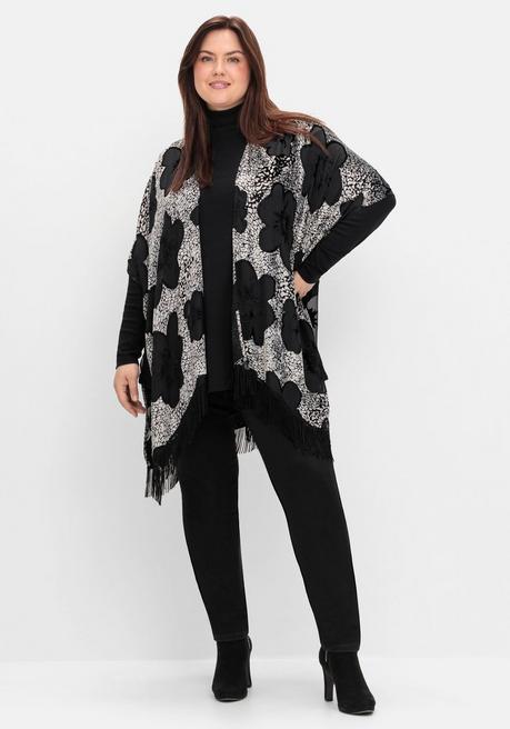 sheego by Joe Browns Cape im Kimonostil mit Samt- und Ausbrennerdetails - schwarz-silberfarben sheego Neuheiten