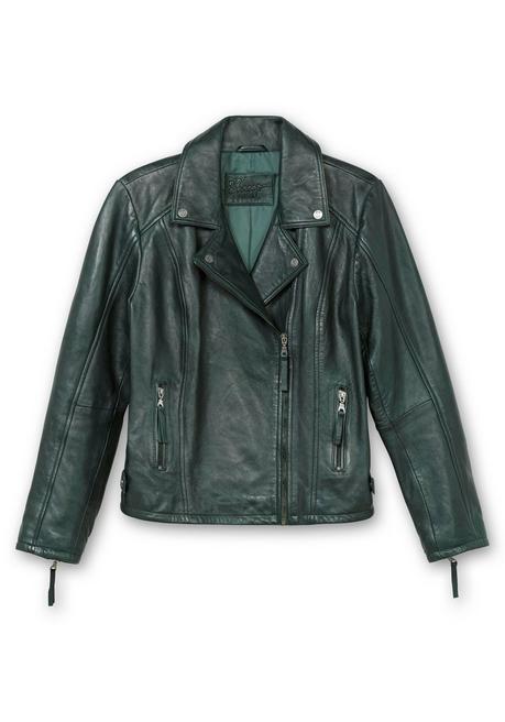 sheego Kurze Lederjacke aus Lammnappa, im Biker-Stil - tiefgrün sheego Bestseller
