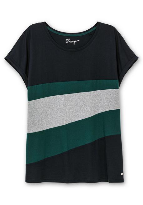 sheego Oversize-Shirt in Colourblocking-Optik - tiefgrün sheego Räumungsverkauf