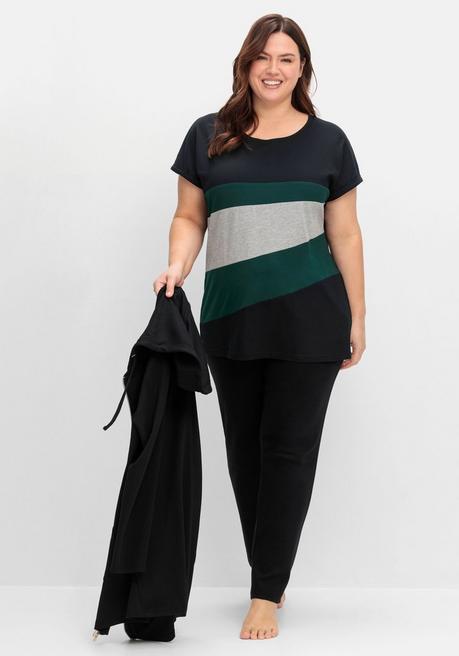 sheego Oversize-Shirt in Colourblocking-Optik - tiefgrün sheego Räumungsverkauf