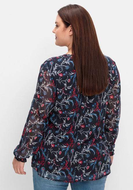 sheego Chiffontunika mit Blumendruck und Bindeband - tiefblau gemustert sheego Tägliche Deals