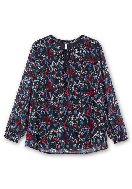 sheego Chiffontunika mit Blumendruck und Bindeband - tiefblau gemustert sheego Tägliche Deals