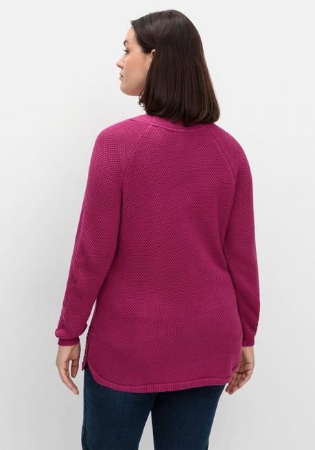 sheego Pullover im Strukturstrick, mit Zierknöpfen seitlich - magenta sheego Wochenangebot
