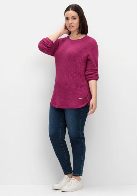 sheego Pullover im Strukturstrick, mit Zierknöpfen seitlich - magenta sheego Wochenangebot