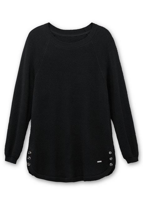 sheego Pullover im Strukturstrick, mit Zierknöpfen seitlich - schwarz sheego Kostenlose Rückgabe