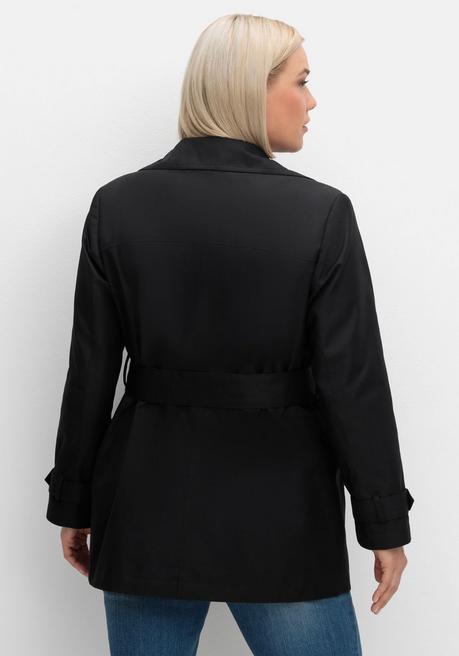 sheego Kurzer Trenchcoat mit Gürtel, wasserabweisend - schwarz sheego Begrenzte Freigabe