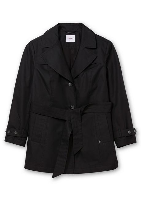 sheego Kurzer Trenchcoat mit Gürtel, wasserabweisend - schwarz sheego Begrenzte Freigabe