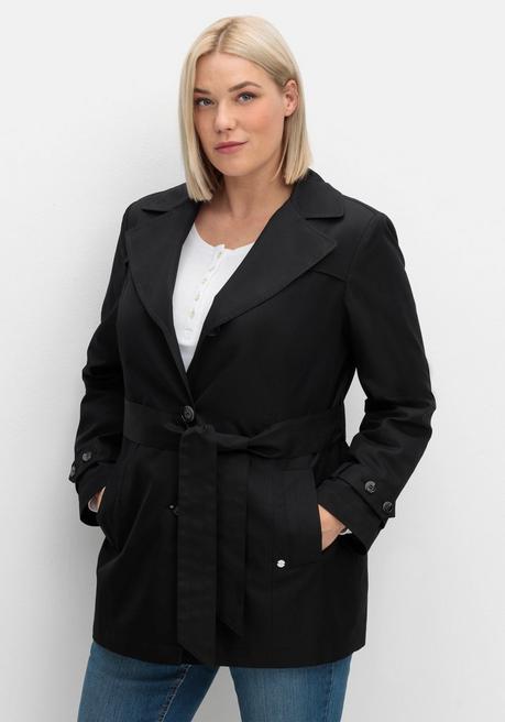 sheego Kurzer Trenchcoat mit Gürtel, wasserabweisend - schwarz sheego Begrenzte Freigabe
