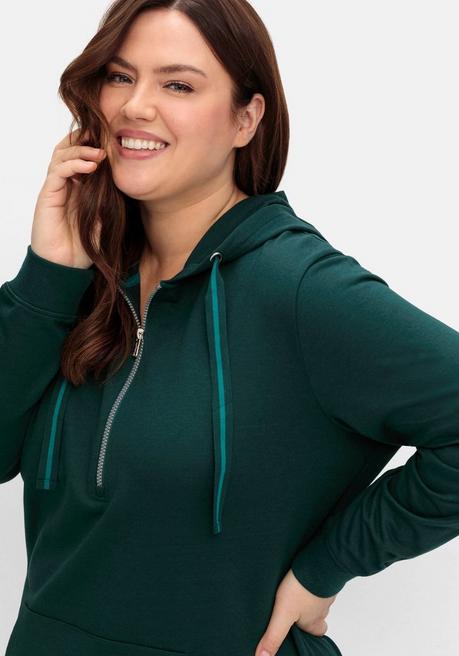 sheego Kniefreies Kapuzensweatkleid mit Kängurutasche - tiefgrün sheego Letzte 2 Tage