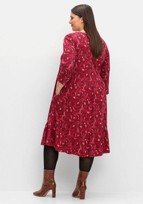 sheego Hängerkleid in leichter A-Linie, mit 3/4-Ärmeln - dunkelrot gemustert sheego Letzter Tag