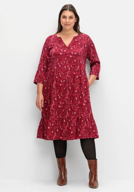 sheego Hängerkleid in leichter A-Linie, mit 3/4-Ärmeln - dunkelrot gemustert sheego Letzter Tag