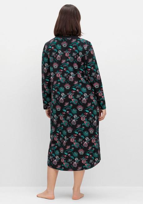 sheego Nachthemd mit Blumenprint und Knopfleiste - schwarz bedruckt sheego Zeitbegrenzte Promotion
