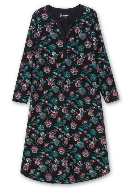 sheego Nachthemd mit Blumenprint und Knopfleiste - schwarz bedruckt sheego Zeitbegrenzte Promotion