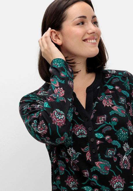 sheego Nachthemd mit Blumenprint und Knopfleiste - schwarz bedruckt sheego Zeitbegrenzte Promotion