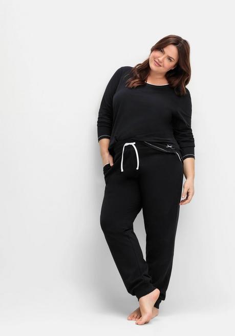 sheego Lange Schlafhose mit schmalem Bein und Kontrastdetails - schwarz sheego Bis zu 50% Rabatt