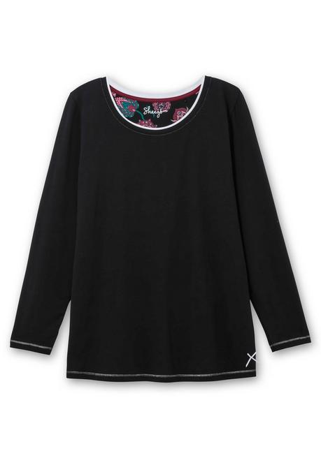 sheego Langes Schlafshirt mit Seitenschlitzen, Rundhalsausschnitt - schwarz sheego Bis zu 60% Rabatt