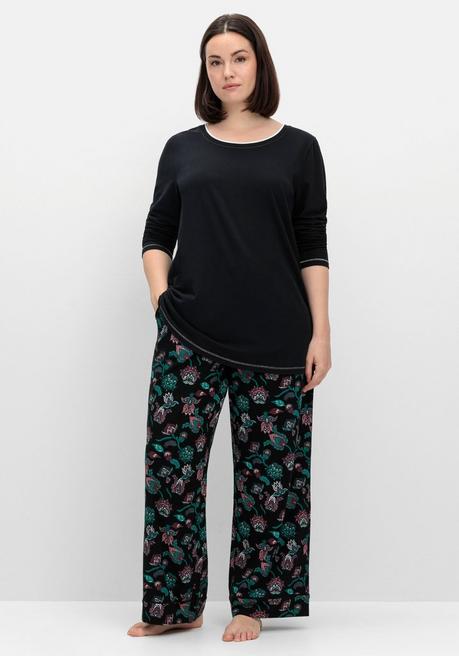 sheego Langes Schlafshirt mit Seitenschlitzen, Rundhalsausschnitt - schwarz sheego Bis zu 60% Rabatt