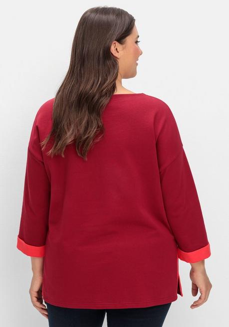 sheego Sweatshirt mit Zierknöpfen und Kontrastdetails - dunkelrot sheego Sonderangebot der Fabrik