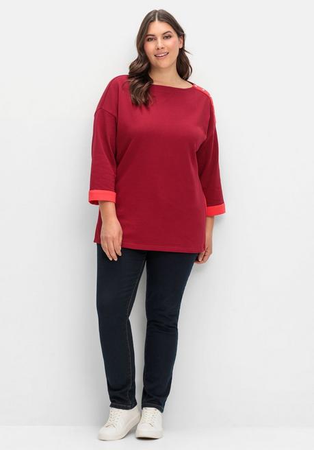 sheego Sweatshirt mit Zierknöpfen und Kontrastdetails - dunkelrot sheego Sonderangebot der Fabrik