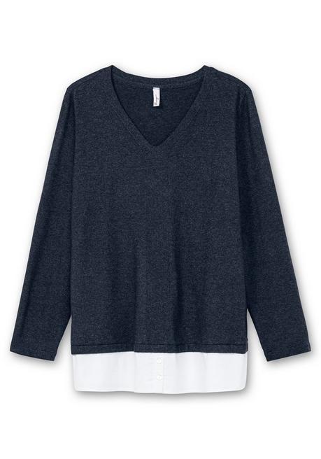 sheego Pullover im Lagenlook, mit Blusenbesatz - tiefblau meliert sheego Vierteljährliche Förderung