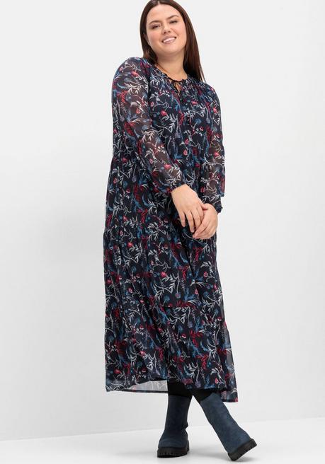 sheego Chiffonkleid in Maxilänge, mit Alloverprint - tiefblau gemustert sheego Discount Store für neue Produkte