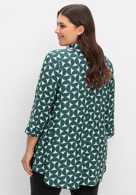 sheego Bedruckte Bluse in schwingender A-Linie - tiefgrün gemustert sheego Super Rabatt