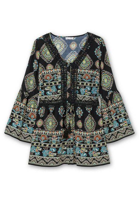 sheego by Joe Browns Longbluse im Ethno-Stil, mit Crochet-Spitze - schwarz gemustert sheego 50% Rabatt mit kostenlosem Versand