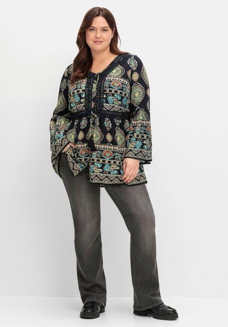 sheego by Joe Browns Longbluse im Ethno-Stil, mit Crochet-Spitze - schwarz gemustert sheego 50% Rabatt mit kostenlosem Versand