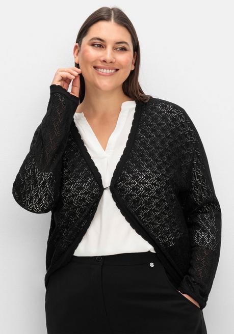 sheego Kurze Ajour-Strickjacke mit Knopfverschluss - schwarz sheego Kostenloser Versand international