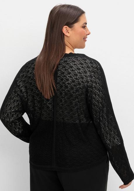 sheego Kurze Ajour-Strickjacke mit Knopfverschluss - schwarz sheego Kostenloser Versand international