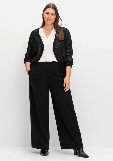 sheego Kurze Ajour-Strickjacke mit Knopfverschluss - schwarz sheego Kostenloser Versand international