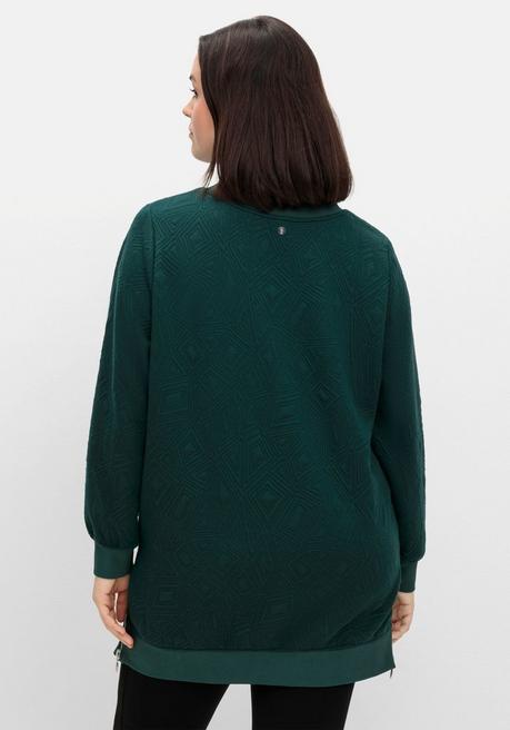 sheego Sweatshirt mit Steppmuster und seitlichen Zippern - tiefgrün sheego Fabrikladen