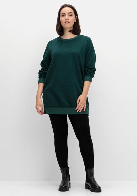 sheego Sweatshirt mit Steppmuster und seitlichen Zippern - tiefgrün sheego Fabrikladen